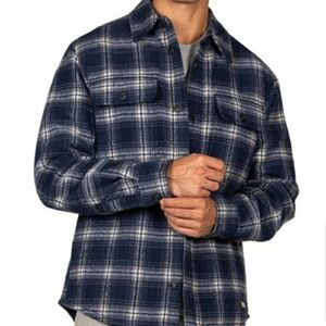 JACHS Mens jacket L blue buffalo plaid shacket shirt coat EUC dark navy New York
